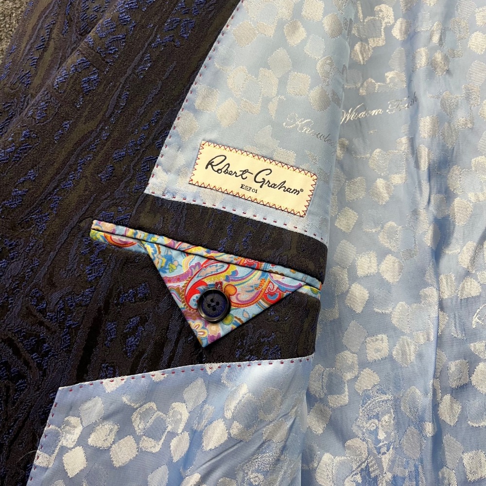 Robert Graham Mens Blue Black Jacquard Sport Coat Blazer US 50 EU 60 1JD5U0 - Picture 7 of 13